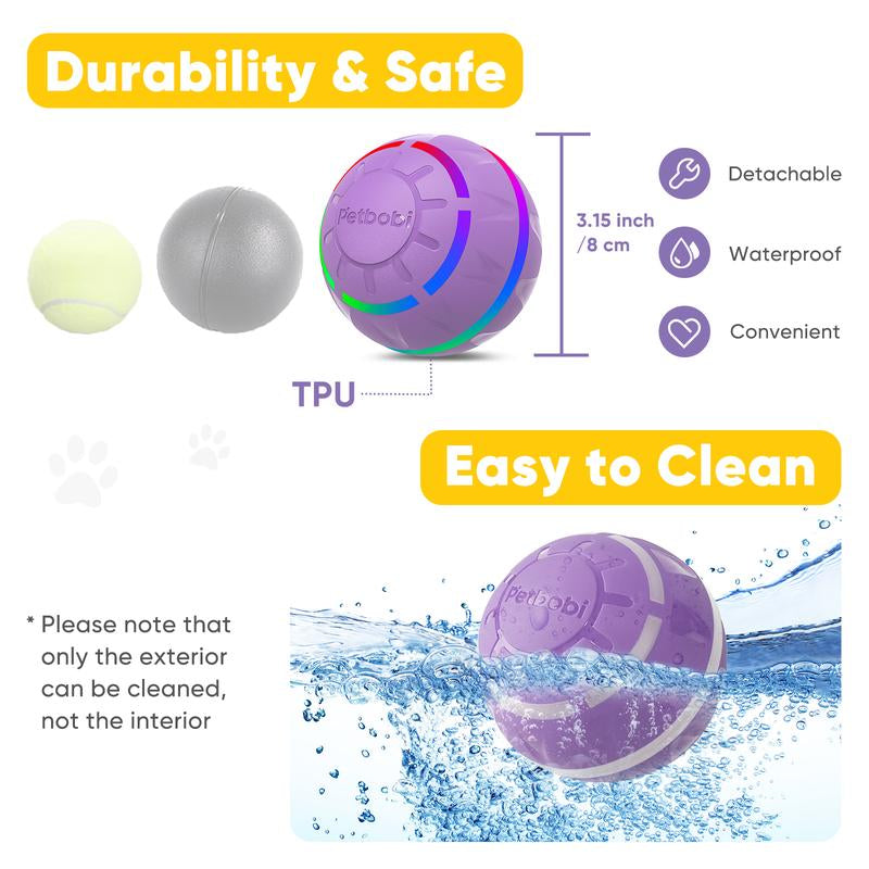 Petbobi Interactive Dog Ball,2 Modes Interactive Dog Toys USB Rechargeable Motion Activated Self Moving Dog Ball Toy Durable Peppy Pet Ball for Small Medium Dog LED Light