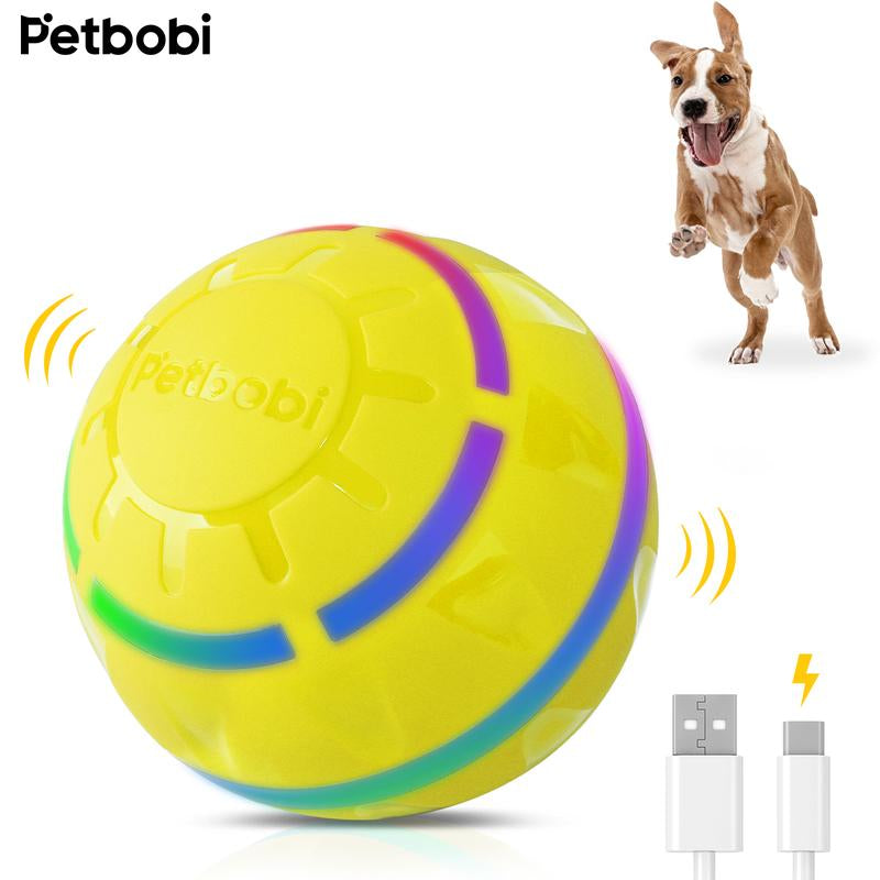 Petbobi Interactive Dog Ball,2 Modes Interactive Dog Toys USB Rechargeable Motion Activated Self Moving Dog Ball Toy Durable Peppy Pet Ball for Small Medium Dog LED Light