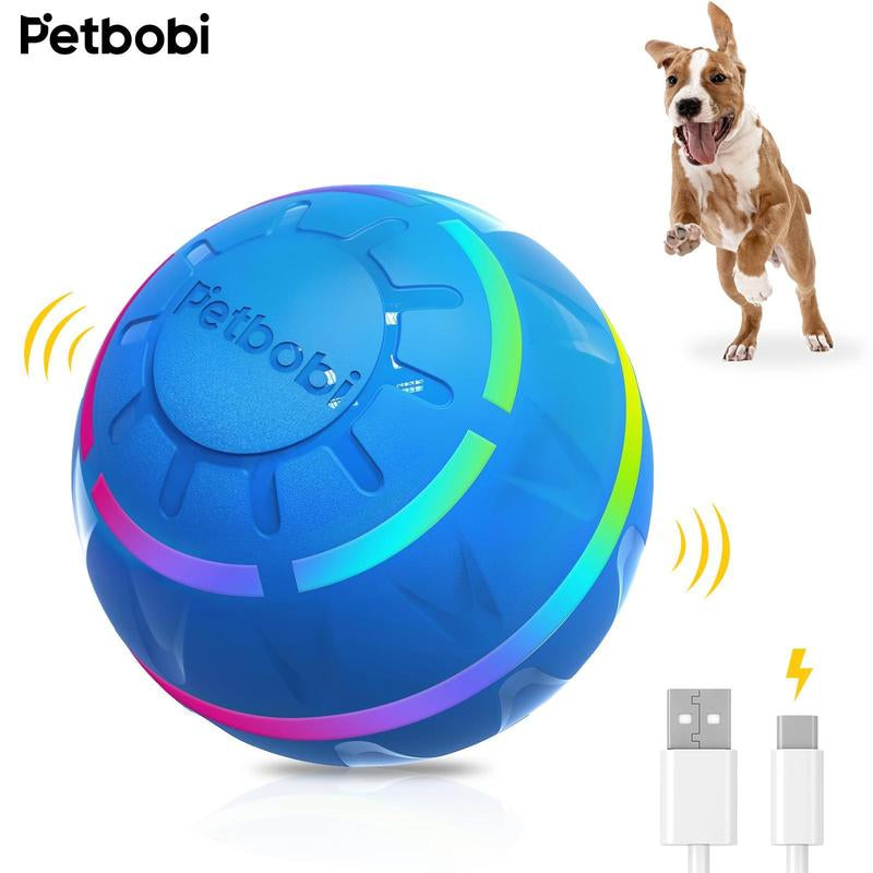 Petbobi Interactive Dog Ball,2 Modes Interactive Dog Toys USB Rechargeable Motion Activated Self Moving Dog Ball Toy Durable Peppy Pet Ball for Small Medium Dog LED Light