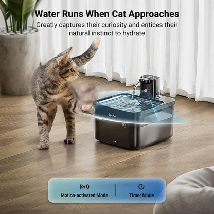 Downypaws Battery Operated Cat Water Fountain Stainless Steel, 84Oz/2.5L Fursink Wireless Pet Water Fountain for Cats Inside, Fountain for Small Dog, Automatic Dog Water Dispenser, Pet Water Bowl, Quiet Pump, Bpa-Free, Christmas Gift