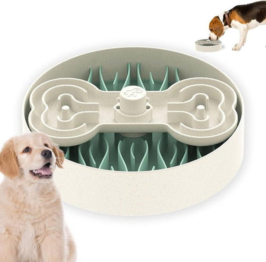 Puzzle Feeder Dog Slow Feeder Bowl - 15 Times Slower, 3 Parts, Silicon Mat, Dishwasher Safe, Spinning Bone Plate, Pet Toy, Multicoloured Slow Feeder