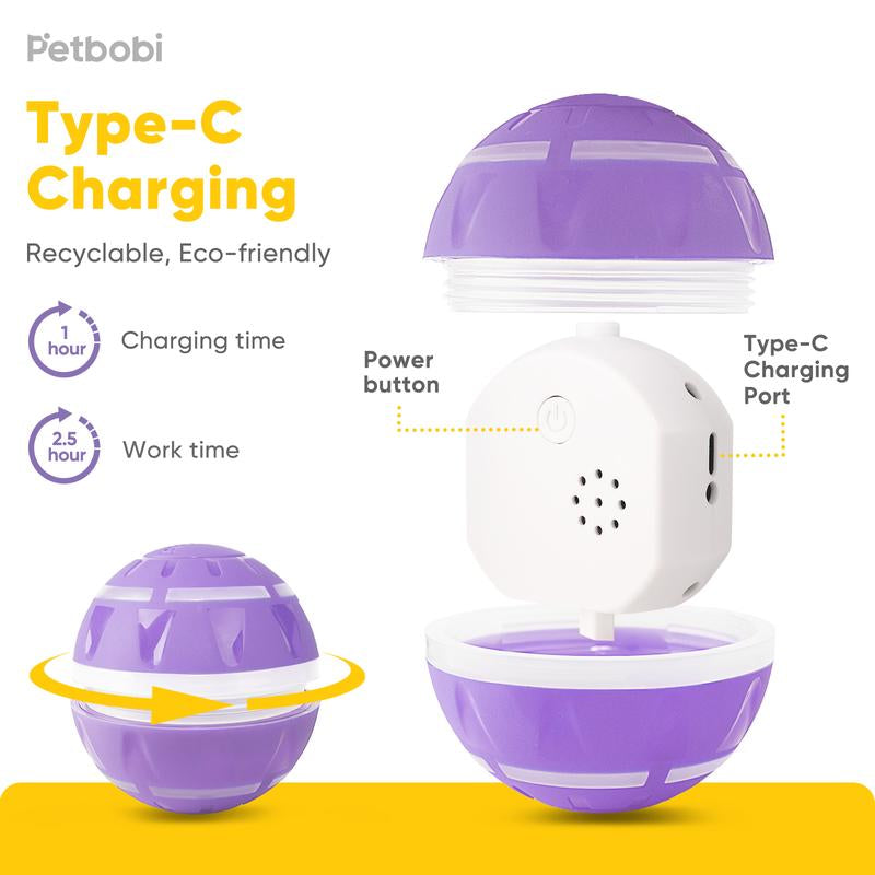 Petbobi Interactive Dog Ball,2 Modes Interactive Dog Toys USB Rechargeable Motion Activated Self Moving Dog Ball Toy Durable Peppy Pet Ball for Small Medium Dog LED Light