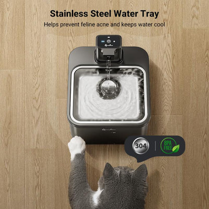 Downypaws Battery Operated Cat Water Fountain Stainless Steel, 84Oz/2.5L Fursink Wireless Pet Water Fountain for Cats Inside, Fountain for Small Dog, Automatic Dog Water Dispenser, Pet Water Bowl, Quiet Pump, Bpa-Free, Christmas Gift